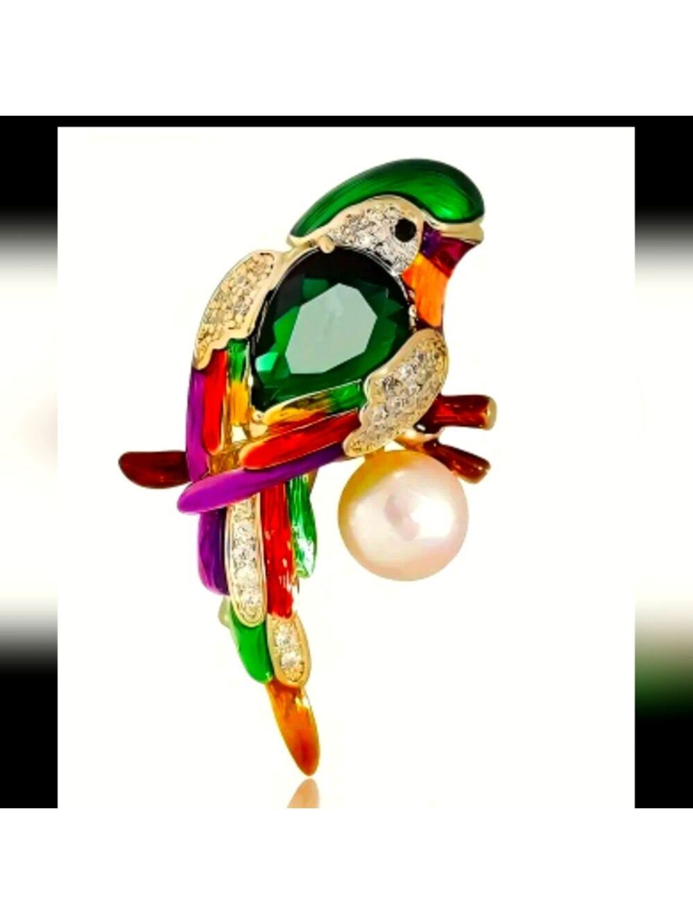 Tropical Parrot Brooch Colorful  Emerald Perfect Sizing Statement Piece